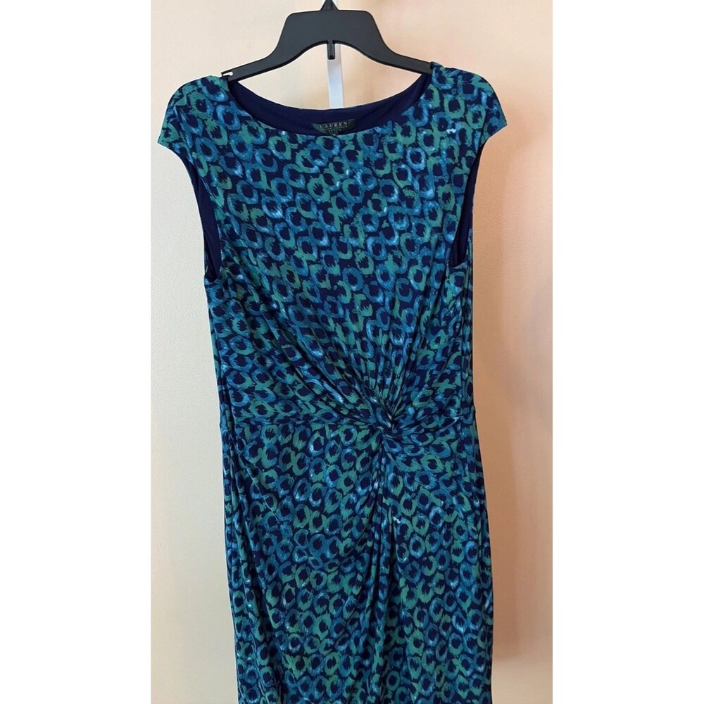 Lauren Ralph Lauren Dress Twist Knot Waist Sleeveless Lined Stretch Knit 16 Blue
